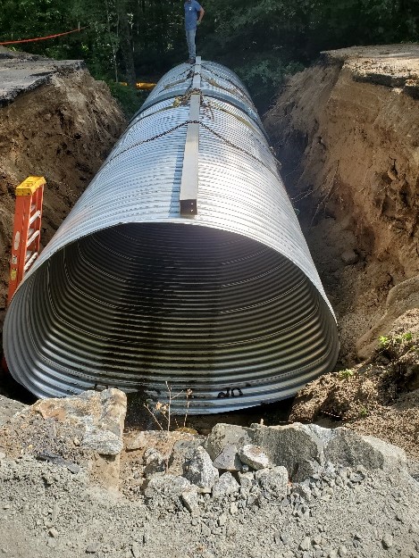 North Road Culvert.11 ft squash culvert meets DEC and Army Corps of Engineers regulations for sizing and allows for better aquatic passage and stream stabilization
